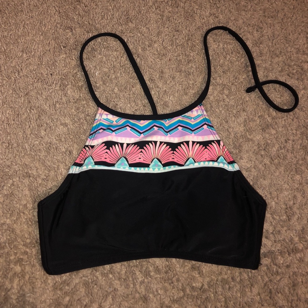 Black and Multicolored Bikini Top